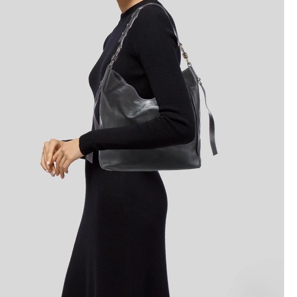 ALLSAINTS Black Leather Studded Logo Bag - Picture 3 of 6